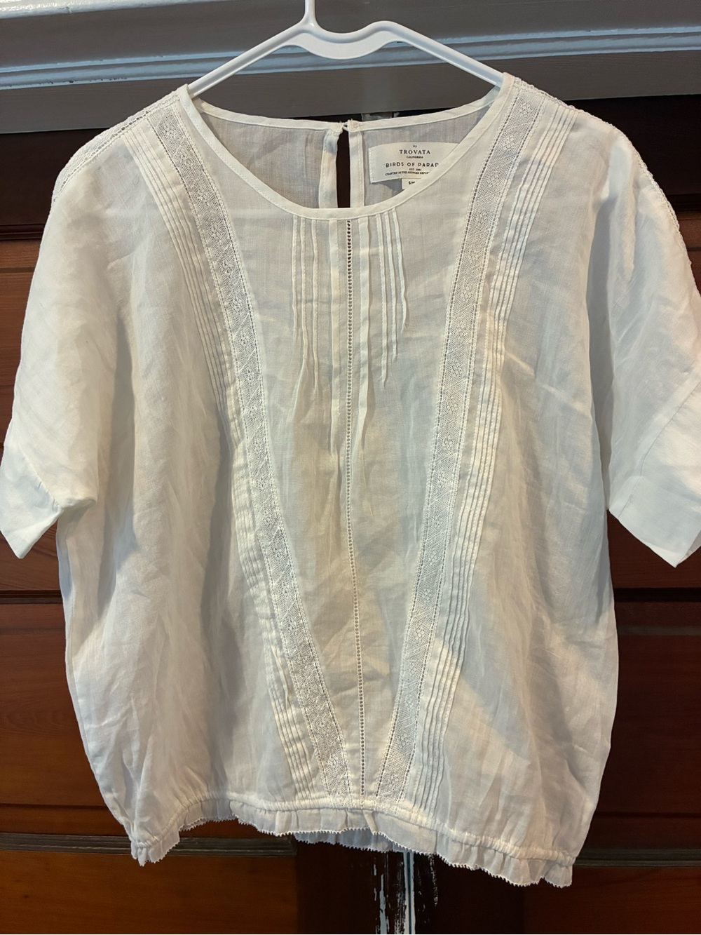 Trovata by Birds of Paradis White Linen Lace Pintuck Blouse Top Small